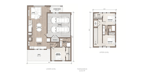 A floor plan of a two-level residential building with labeled rooms.